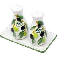 Lashuma Salz- / Pfefferstreuer Olive, (Set, 3-tlg), Gewürzstreuer Set mit Tablett, Größe: 14x8 cm
