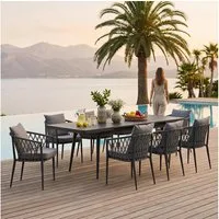 IDIMEX Garten-Essgruppe SUNNY, (9-tlg), Gartenmöbel Set mit 8 Stühlen & ausziehbarem Tisch schwarz/grau