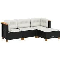 vidaXL Gartenlounge-Set 4-tlg. Garten-Sofagarnitur mit Kissen Schwarz Poly Rattan, (1-tlg)