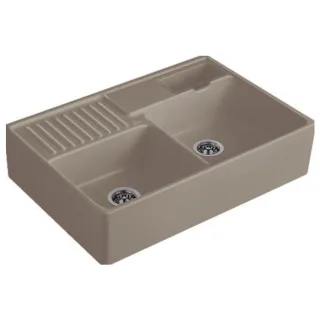 Villeroy und Boch Spülstein Doppelbecken 632391TR Ablaufgarnitur, Handbetätigung, Resteschale, Timber