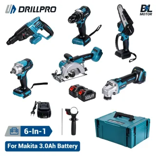 Drillpro 6-in-1 Power Tool Combo Kit 3.0Ah Brushless Electric Wrench Impact Drill Angle Grinder Circular Saw Hammer Chai