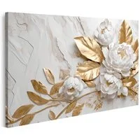 islandburner Leinwandbild Marmor Textur Weiß Gold Farben Goldene Blumen Luxuriöses Des Bilder