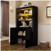 Merax Standvitrine hochglanz Hochschrank mit LED-Beleuchtung (100 x 35 x 170 cm, 1-St) Vitrinen Aufbewahrungsschrank mit gehärtetem Glas & Stauraum