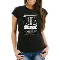 MoonWorks Print-Shirt Damen T-Shirt Life is no sugarlicking Sprüche Spruch Slim Fit mit Print