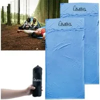 Casativo Hüttenschlafsack Ultraleicht Hüttenschlafsack aus atmungsaktiven Mikrofasern 200g Blau (2 tlg), Kissenfach & Transporthülle, 210x75 cm, Packmaß (6x25 cm)