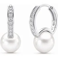 ROUGEMONT Perlenohrringe Elegante Damen Perlen Creolen mit funkelndem Zirkonia Besatz, Hypoallergen für empfindliche Haut
