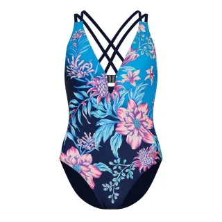 Zoggs - "Wild Rose" Badeanzug für Damen, Gekreuzte Rückenträger (Blau)