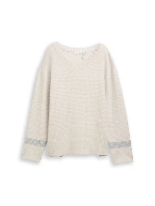 Tom Tailor - Loose Fit Jacquard Strickpullover mini argyle on beige melange - Gr. - XL