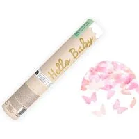 partydeco Konfetti, Konfettikanone Babygeschlecht Mädchen Schmetterlingskonfetti 20cm Rosa