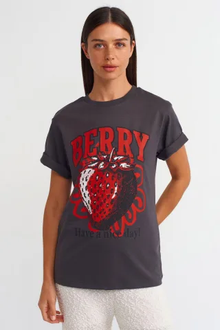 Damen Baumwolle Bedrucktes Rundhals-T-Shirt
