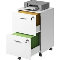 DEVAISE Rollcontainer mit Schubladen, Aktenschrank abschließbar für DIN A4/Legal/Letter, Büroschrank mit Rollen, Druckerständer, weiß, 44×40×68 cm