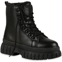 VAN HILL 837922 Plateaustiefelette Damen Warm Gefütterte Plateau Boots Profil-Sohle