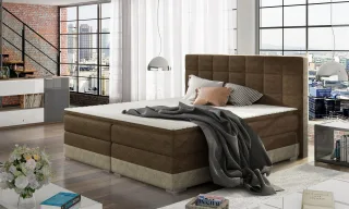 Boxspringbett Bett PRATO Polyesterstoff Dunkelbraun/ Beige 200x200cm