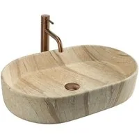 wohnwerk.idee Aufsatzwaschbecken Waschbecken Steinoptik Beige Oval Naturstein Look Bad Waschschale