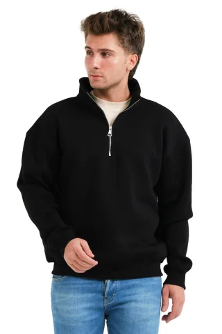 JUSTEVER Herren-Sweatshirt mit Stehkragen, halbem Reißverschluss und normaler Passform, schwarz - Prime