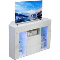 Dripex Lowboard TV Eckschrank Fernsehtisch Hochglanz mit LED 100x40x68 cm, weiß
