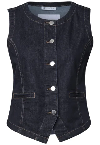 Street One - Denim Weste mit Rundhals und Knöpfen Deep Rinse Washed - Gr. - 38