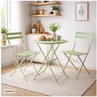 HTI-Living Garten-Essgruppe Sitzgruppe Metall Grün Bistro Set Tisch und 2 Stühlen Balkon Terrasse, (Set, 3-tlg., 1 Tisch 2 Stühle), Sitzgruppe Essgruppe Balkonset