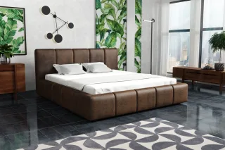 Polsterbett Bett Doppelbett GENUA Stoff 180x200cm Stoff Gobi Braun