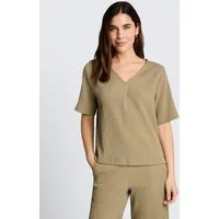 TOM TAILOR T-Shirt T-Shirt Crinkle T-Shirt mit V-Ausschnitt