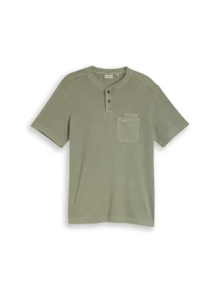 Tom Tailor - Henley T-Shirt mit Brusttasche greyish shadow olive - Gr. - XXL