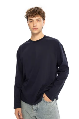 Langarm Crew-Neck Baumwoll-T-Shirt