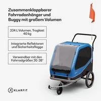 KLARFIT Fahrradkinderanhänger Goldie Buggy Fahrradanhänger 324 L, Fahrradanhänger Wetterfest Hund klappbar Stahl 20-28"
