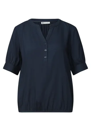 Street One - Kurzarm Bluse mit Split Neck und Elastiksaum darkest blue - Gr. - 40