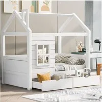 Flieks Hausbett, Kinderbett Jugendbett 80x160cm Massivholzbett Kiefernholz