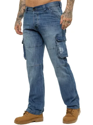 Enzo | Herren Cargo Combat Jeans - Blau
