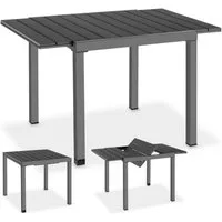 tectake Gartentisch Outdoor-Esstisch aus Aluminium für 4-6 Personen, 80–120 x 80 x 74 cm (Balkontisch Inca, 1-St., in schwarz), Lamellen in Holzoptik, wetterfest und UV-beständig, höhenverstellbar
