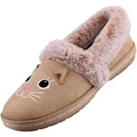 Skechers 33355-TAN Hausschuh Flauschige Pantoffeln mit niedlichem Katzengesicht