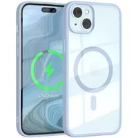 EAZY CASE Handyhülle Transparente Hülle mit MagSafe für iPhone 15 Plus 6,7 Zoll, Softcase, Schutzhülle mit Displayschutz, stoßfest, kratzfest, Hellblau