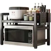 OKWISH Küchenregal Mikrowellenregal Bäckerregal Gewürzregal mit 6 Haken, 2-Stufiges Ausziehbar arbeitsplatte Bäckerregale verstellbar 38-66cm 1-tlg., Füße für Küche Kleiderschrank Bad Garage Büro