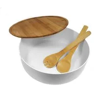 Spetebo Salatschüssel XXL Salatschüssel mit Bambus Deckel, Verbundstoff, (Packung, 1-tlg), Schale groß inklusive Holz Besteck