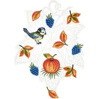 W. Reuter & Sohn - Plauener Spitze® Fensterbild Fensterbild "Herbstblatt mit Vogel" farbig