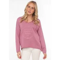Zwillingsherz Sweatshirt "Positive Mind" ausgefranster V-Ausschnitt, Used Look, Langarm, Schriftzug