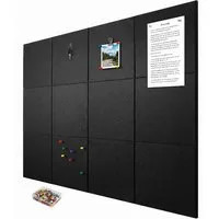 relaxdays Pinnwand 12x selbstklebende Filzpinnwand Quadrat, schwarz