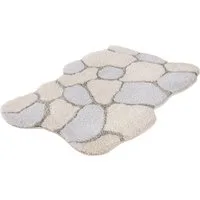 Kleine Wolke Badematte Brick, Höhe 22 mm, rutschhemmend beschichtet, fußbodenheizungsgeeignet, Polyester, rechteckig, Zweifarbiger Stein-Look in Creme & Grau mit geschwungenen Formen