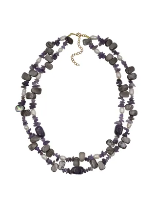 Steuer Modeschmuck Collier Collier 2-reihig Amethyst,Perlen und Muschel