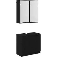 vidaXL Badezimmer-Set Badezimmerschrank-Set 2 stk. Schwarz Eichen-Optik, (2-St)