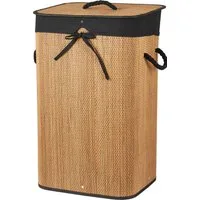 Koopman Wäschekorb Wäschebehälter Wäschesammler Korb Bambus Faltkorb Badezimmer (Stück, 1 St., Packung), Braun / Schwarz, Faltbar, 60x40x30cm, mit Deckel, Dekorativ