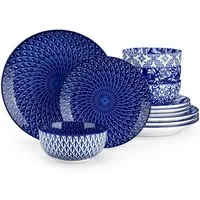 vancasso Geschirr-Set Tafelservice für 4/6 Personen, Porzellan, Blau und Weiß/Bunt (12-tlg), 4 Personen, Porzellan