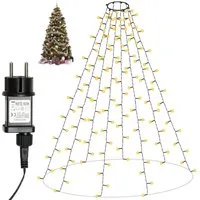 OZAVO LED-Lichterkette led lichterkette weihnachtsbaum mit ring und 8 Girlanden,2M,8 Modi, 280-flammig, LED Weihnachtsbaum-Überwurf-Lichterkette für 150cm-210cm Tannenbaum