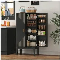 Flieks Mehrzweckschrank Hochschrank mit 2 Türablagen, Beine aus Massivholz (1-St., H120xB59xT30 cm) Küchenschrank Sideboard Aufbewahrungsschrank Schwarz