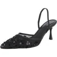 Ital-Design Damen Slingback-Pumps mit Blumenapplikation und Absatz Schnürpumps (92214453) Pfennig-/Stilettoabsatz Pumps in Schwarz
