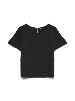 VERO MODA - VMMYMILO LIN SS O-NECK TOP WVN GA BOO Schwarz - Gr. - S