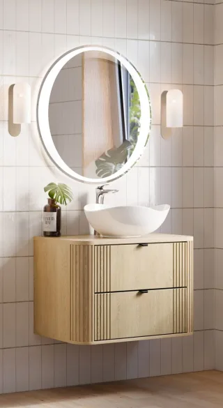 Badmöbel Set 2-tlg Badezimmerset WENDO Cremona Eiche Spiegel 80cm ohne Wascht...
