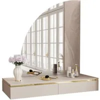 yourhouse24 Schminktisch AURORA-Q 102 cm Kaschmir Gold, Spiegel mit LED, 2 Schubladen, Modern