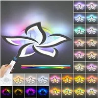 oyajia LED Deckenleuchte Deckenlampe Dimmbar mit Fernbedienung, RGB Hintergrundbeleuchtung Lamp, LED fest integriert, Kaltweiß, Naturweiß, Warmweiß, RGB Hintergrundbeleuchtung Farbwechsel, 55/90W Moderne Blumenform Deckenlampe für Wohnzimmer Schlafzi